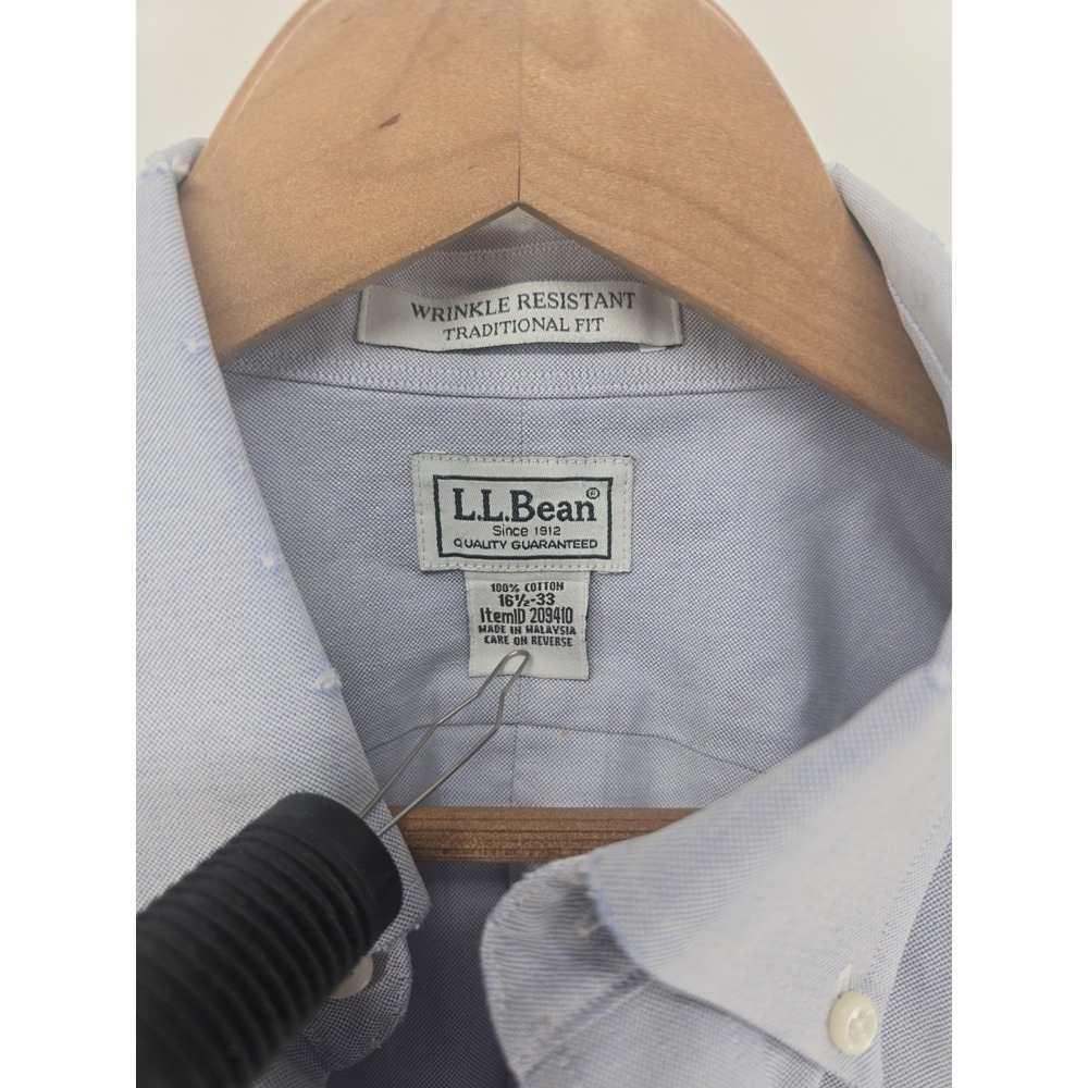 L.L.Bean Button-Down Shirt Mens 16.5-33 Blue Traditional Fit Wrinkle Resistant - Picture 2 of 6